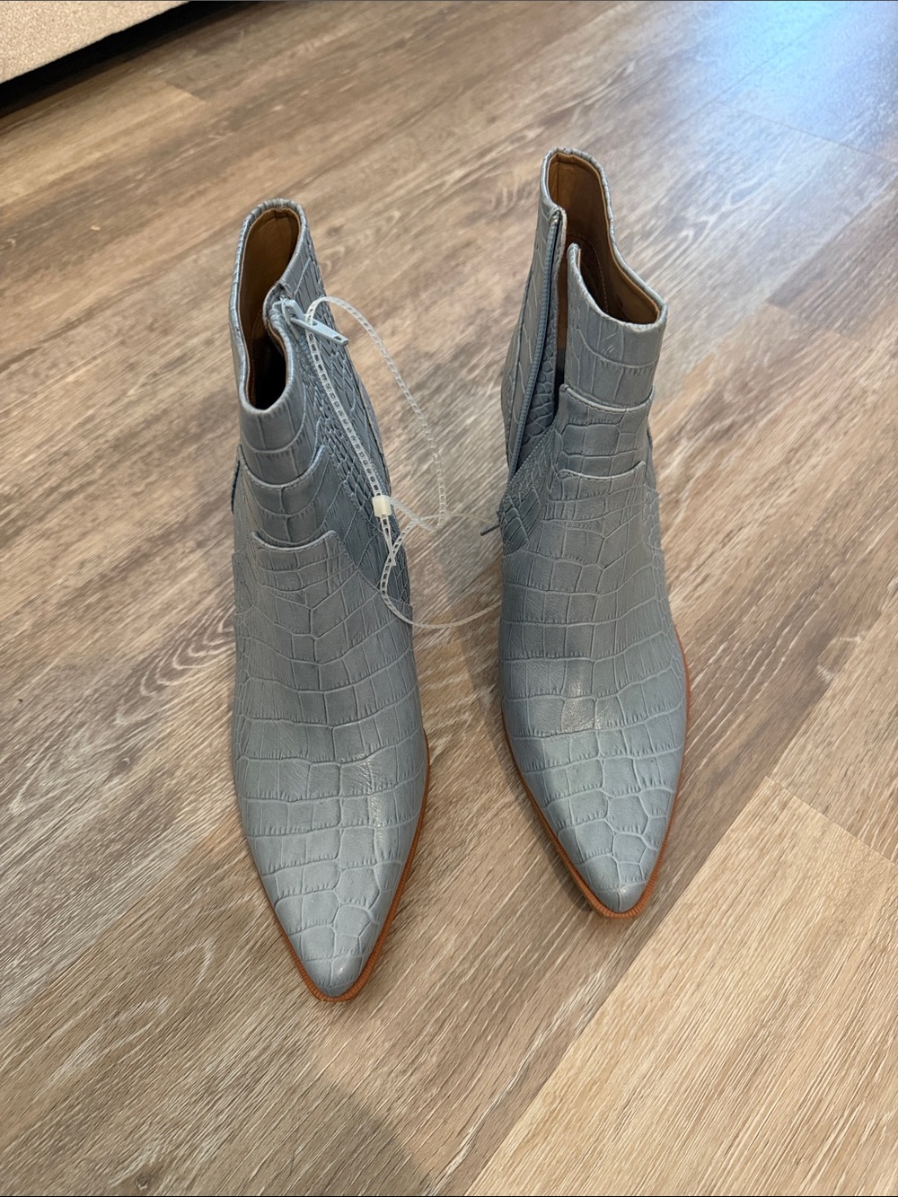 Gianni Bini Gray Croc-Embossed Ankle Booties with Decorative Block Heel - Picture 8 of 10